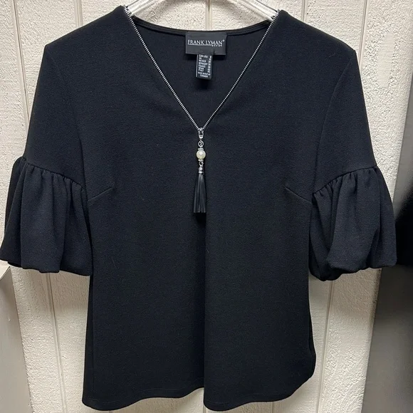 Frank Lyman Design Black V-Neck Ruffle Sleeve Blouse - Picture 4 of 5